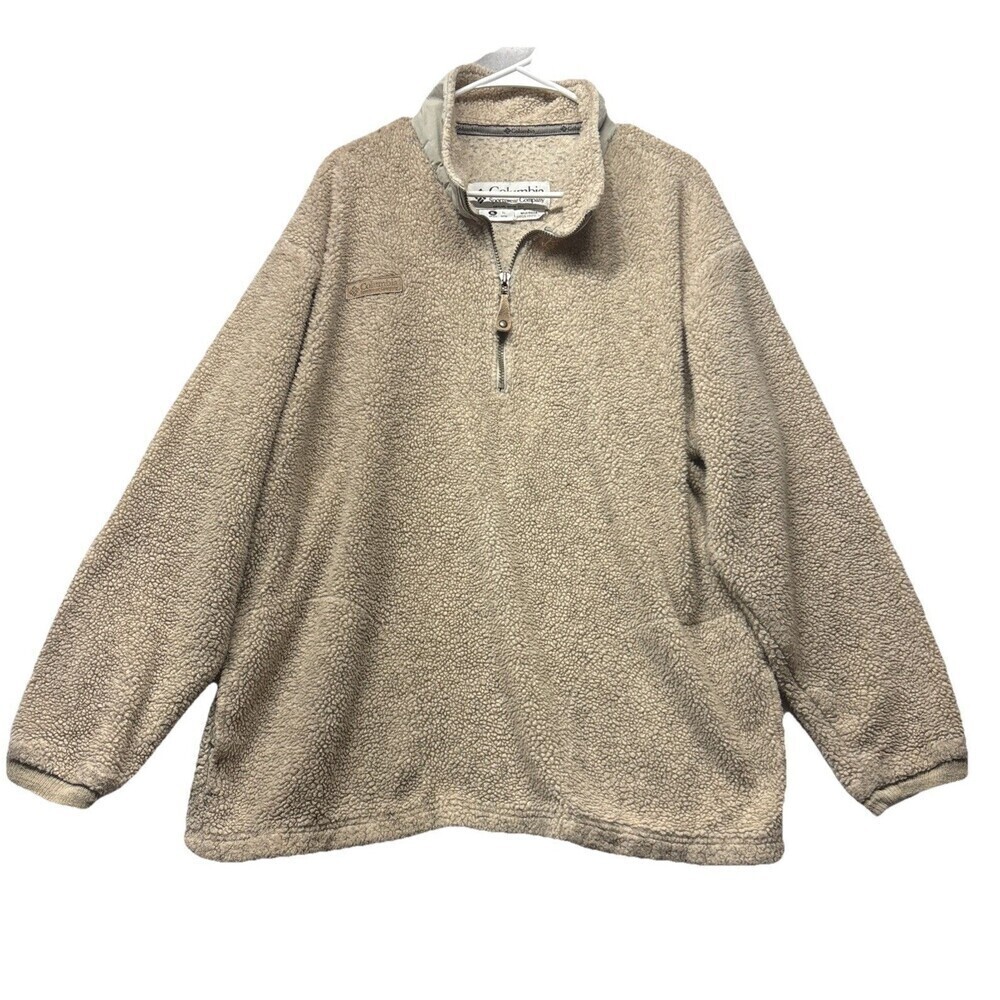 Vintage Columbia Sportswear Deep Pile Fleece 1/4 Quarter Zip Beige XL Unisex USA